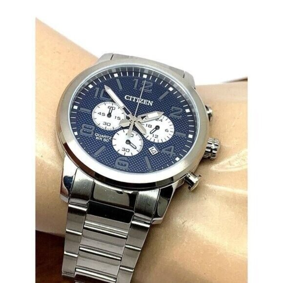 Citizen Men's Watch AN8050-51M Quartz Blue Dial Chronograph Silver Steel 42mm - Picture 6 of 14